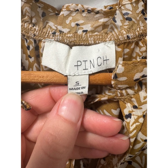 Pinch Mustard Yellow Botanical Print Smocked Ruffled Tiered Midi Dress Women's S - Picture 5 of 5